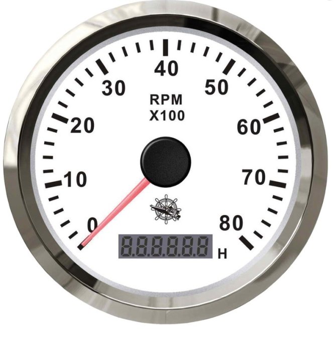 Tachometer OSculati 0-8000 RPM white/chrome (With hour meter 12/24V)